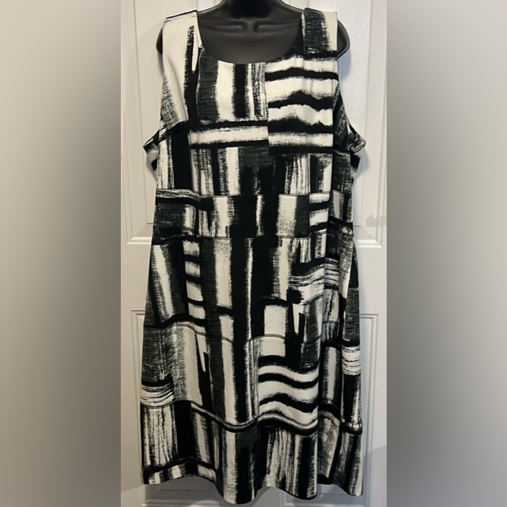 CALVIN KLEIN 👗 LK NW BLACK & WHITE SLEEVELESS TANK MIDI DRESS Women’s Plus 24W